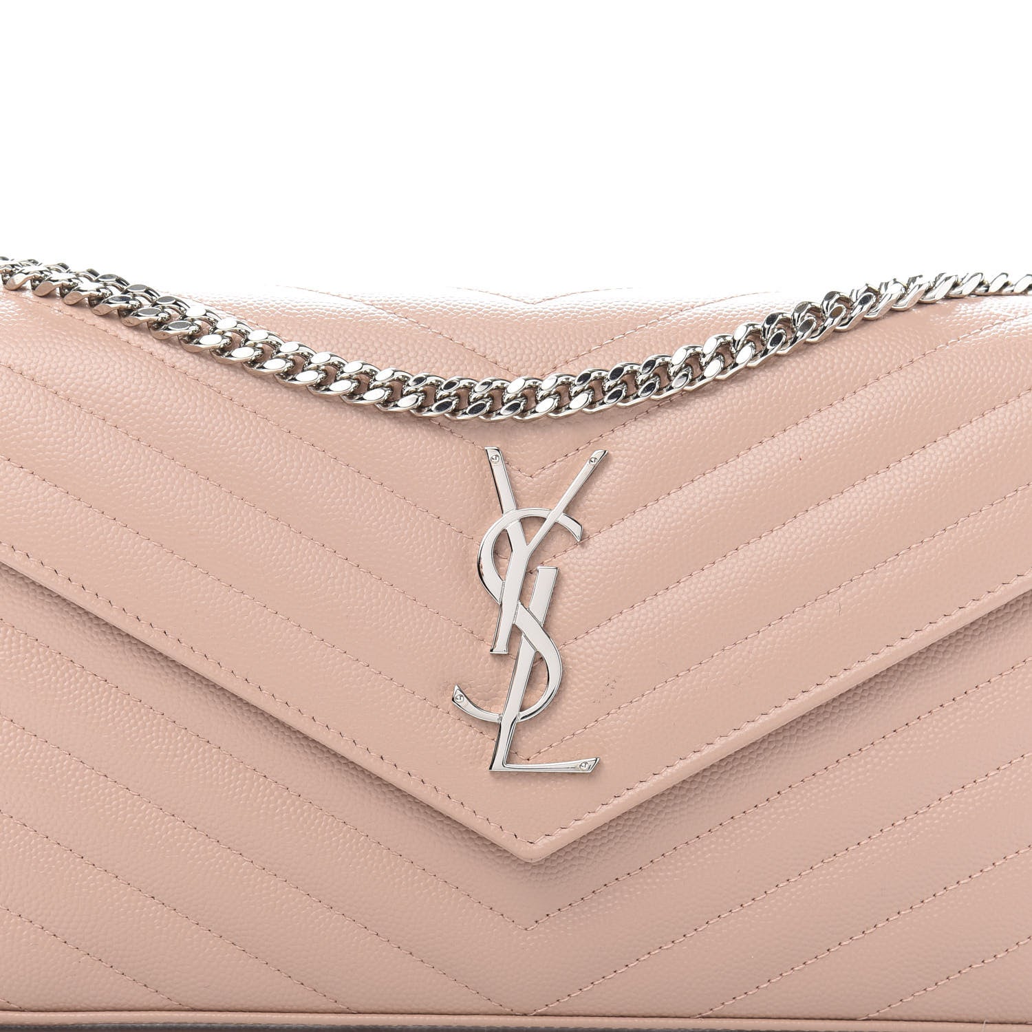 Saint Laurent Grain De Poudre Matelasse Chevron Monogram Chain Wallet Pale Pink 8 of 8