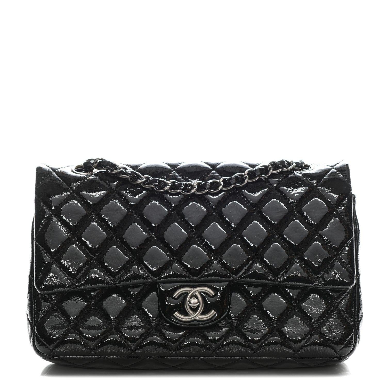 Chanel Distressed Patent Quilted Medium Double Flap Black 1 of 7