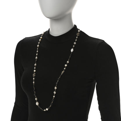 Chanel Pearl Beaded Crystal CC Long Necklace Gold Black White 2 of 6