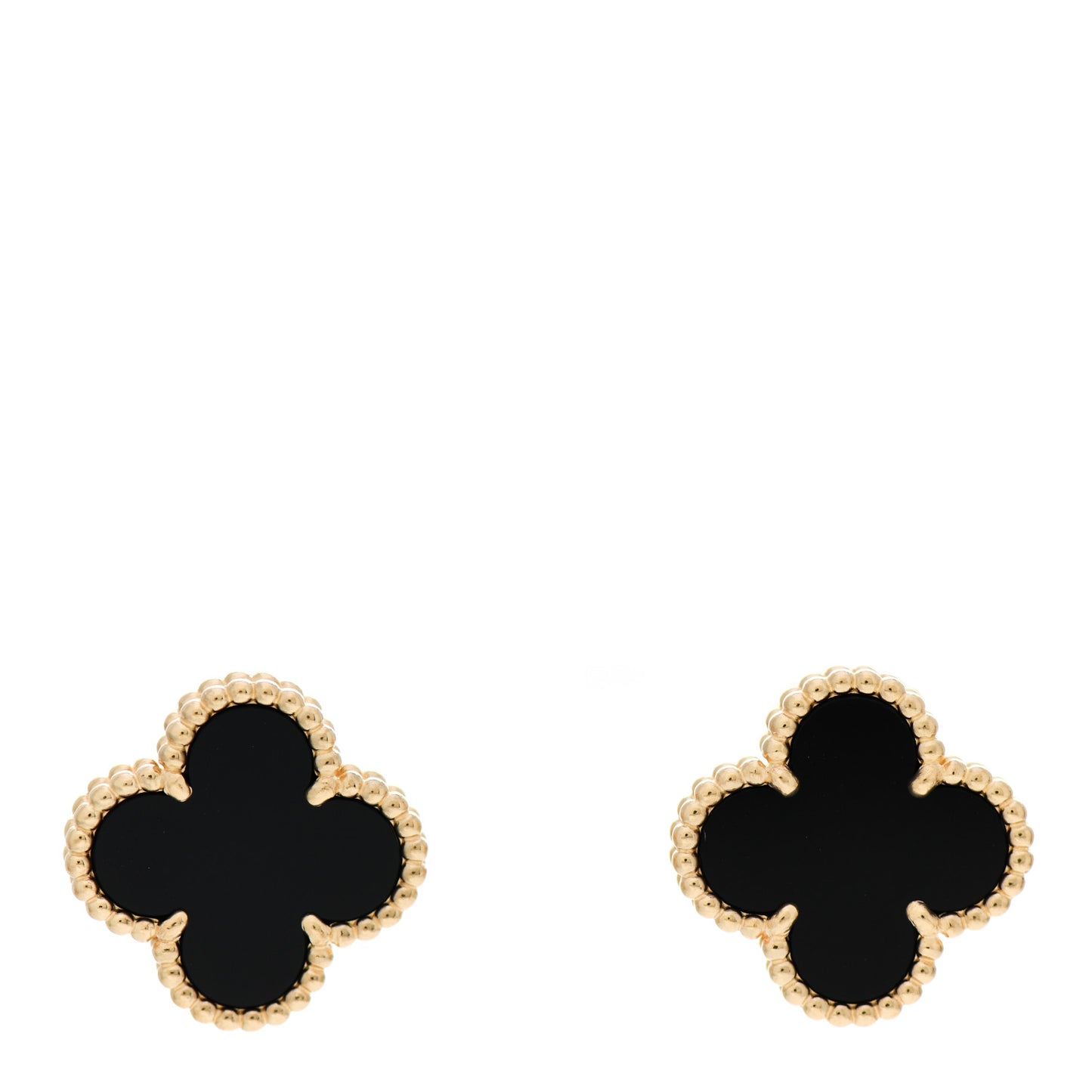 18K Yellow Gold Black Onyx Vintage Alhambra Earrings