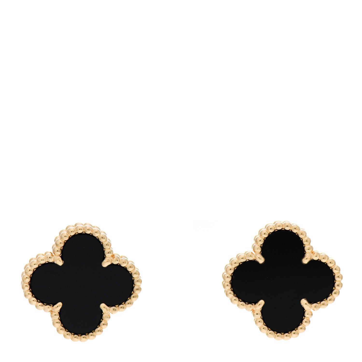 Van Cleef & Arpels 18K Yellow Gold Black Onyx Vintage Alhambra Earrings 1 of 5