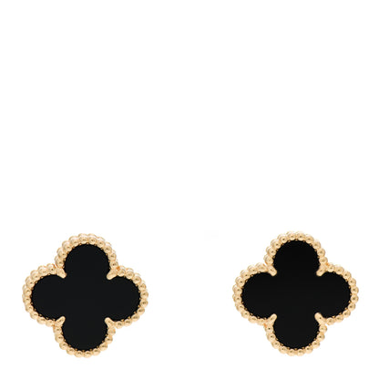 Van Cleef & Arpels 18K Yellow Gold Black Onyx Vintage Alhambra Earrings 1 of 5