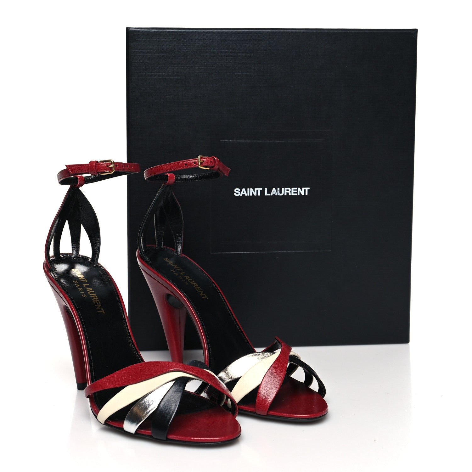Saint Laurent Calfskin Kristen 95 Sandal Heels 36 Red Multicolor 9 of 9