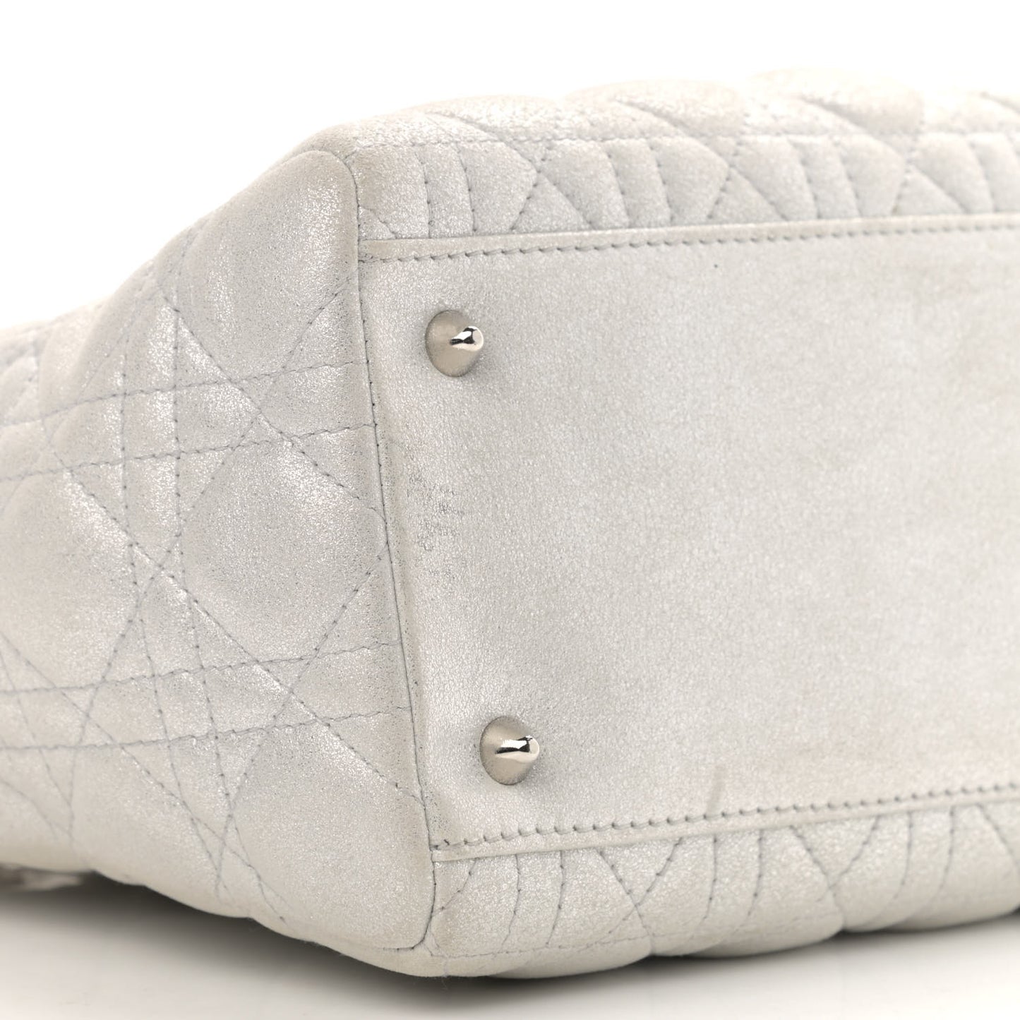 Metallic Lambskin Cannage Medium Lady Dior Silver
