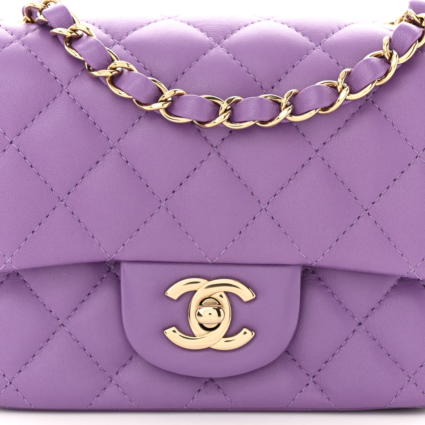 Lambskin Quilted Mini Square Flap Purple
