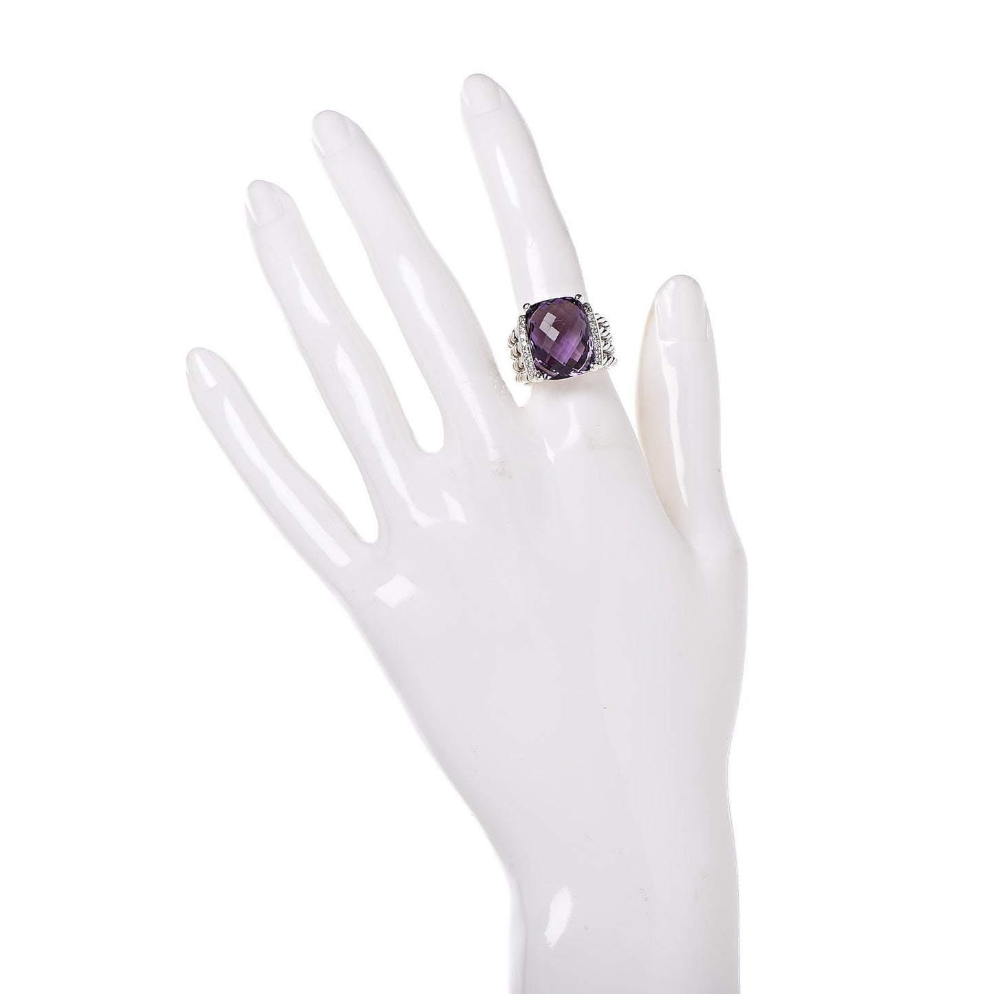 Sterling Silver Diamond Amethyst 16mm Wheaton Ring 50 5.5