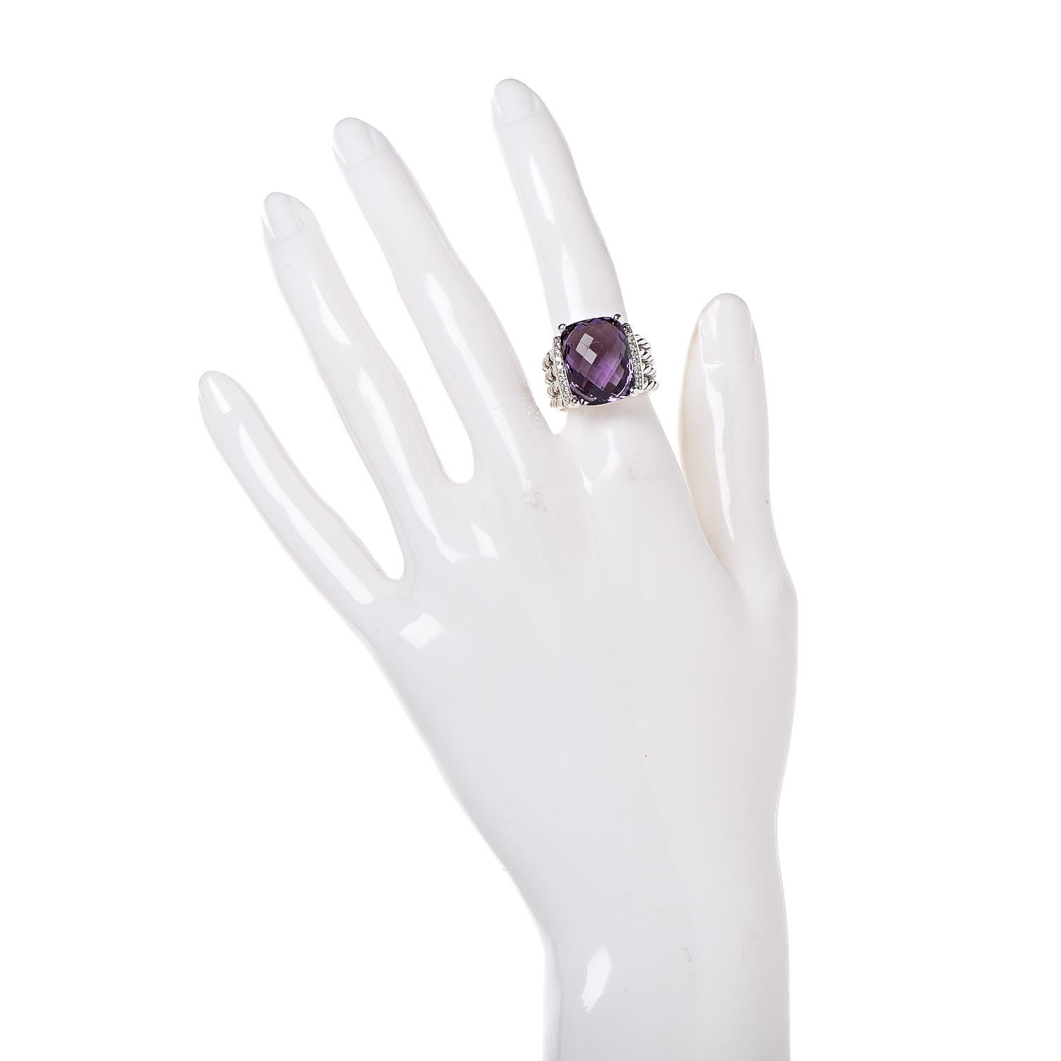 David Yurman Sterling Silver Diamond Amethyst 16mm Wheaton Ring 50 5.5 2 of 5