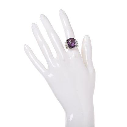 David Yurman Sterling Silver Diamond Amethyst 16mm Wheaton Ring 50 5.5 2 of 5