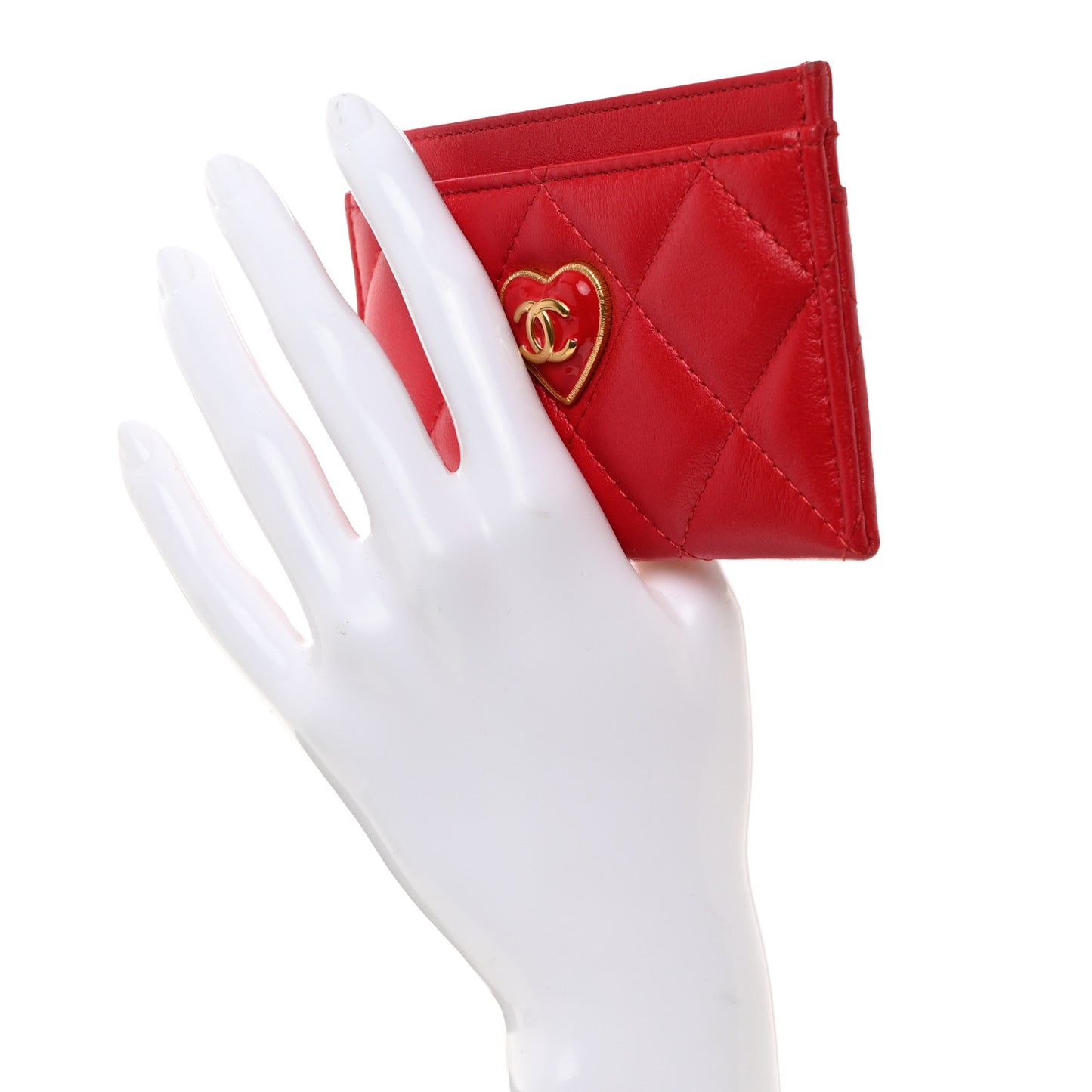 Lambskin Plexiglass Quilted Coco Love Card Holder Red