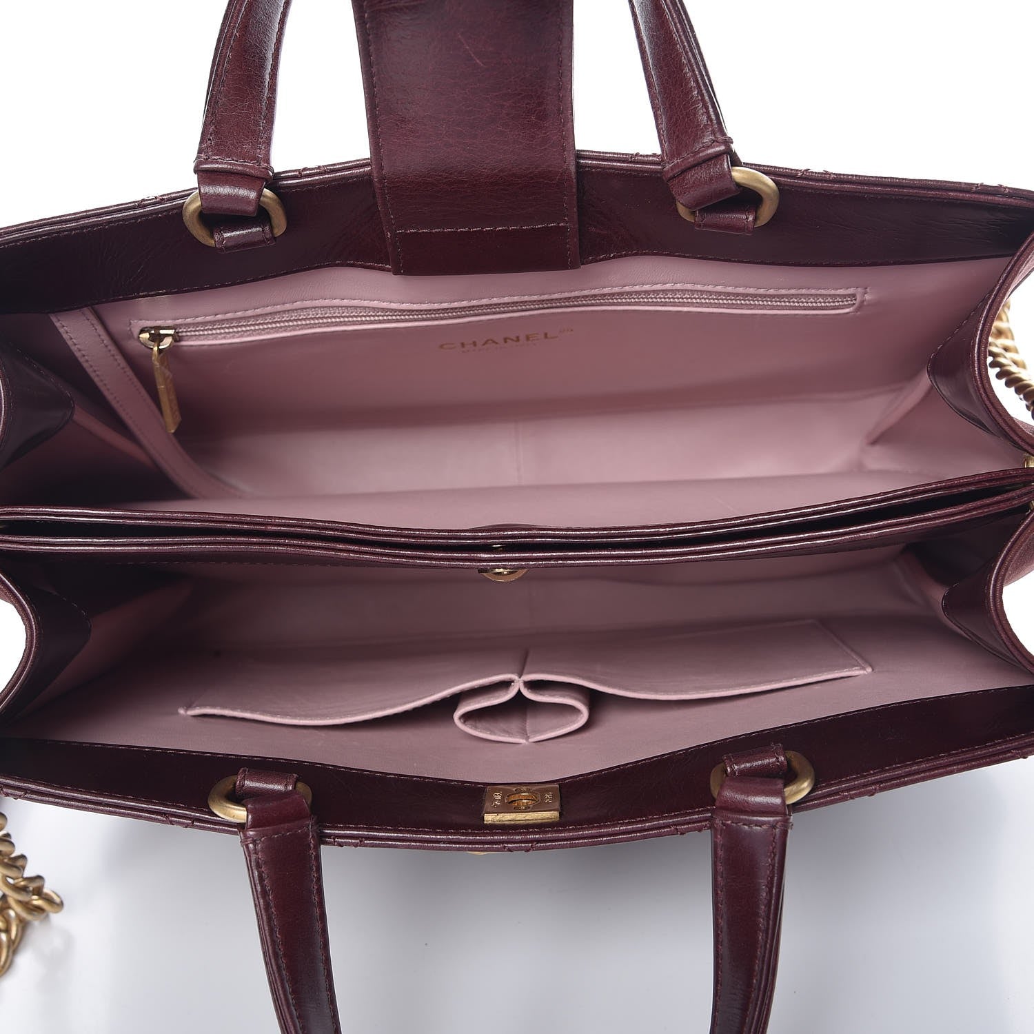 Chanel Glazed Iridescent Calfskin Quilted Tote Burgundy 6 of 11