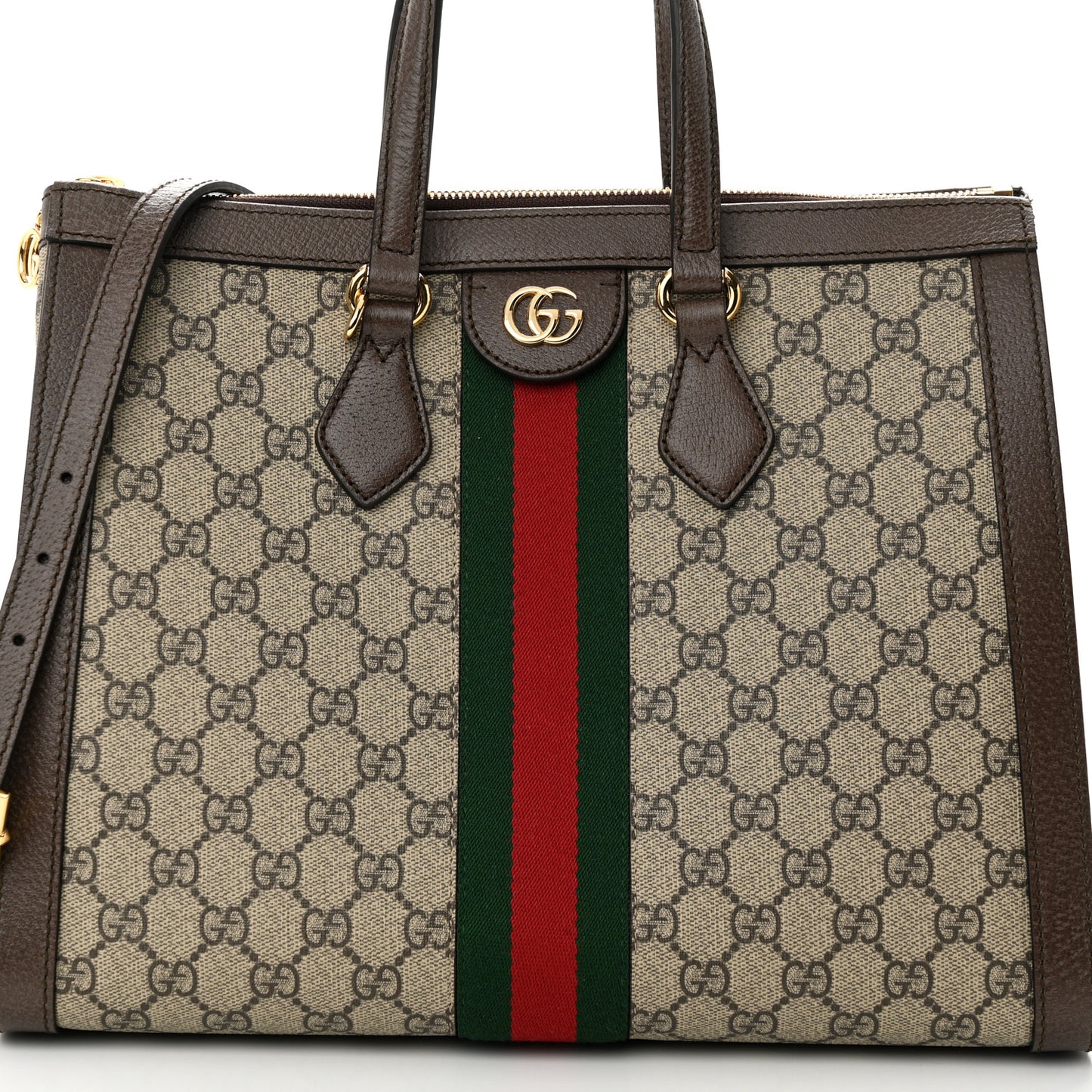 GG Supreme Monogram Web Medium Ophidia Tote Bag Brown
