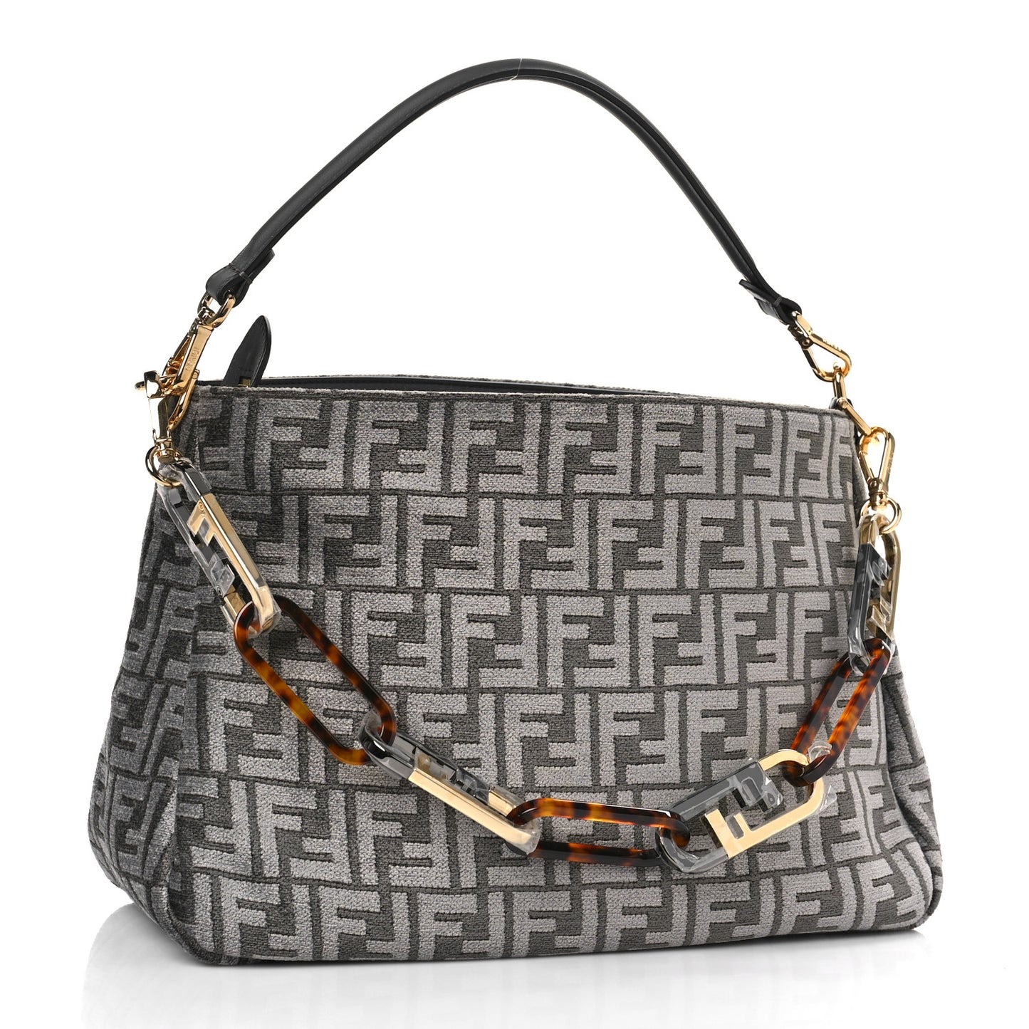 Chenille Vitello Seta Plexiglass FF Fendi O'Lock Zipper Anthracite Asfalto