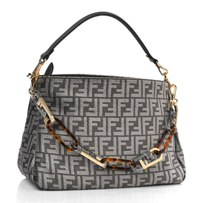 Fendi Chenille Vitello Seta Plexiglass FF Fendi O'Lock Zipper Anthracite Asfalto 3 of 8