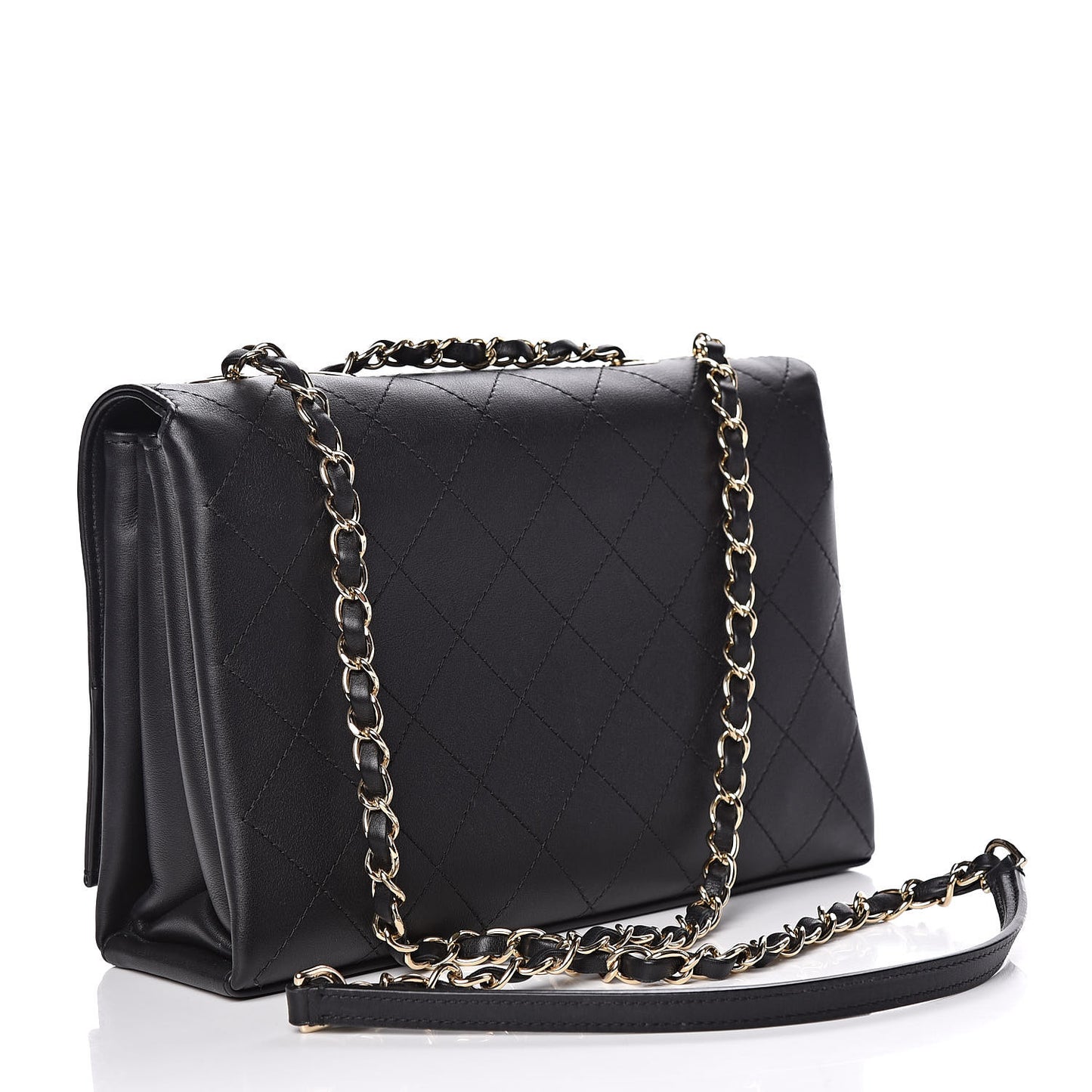 Calfskin Stitched Large Flap Black