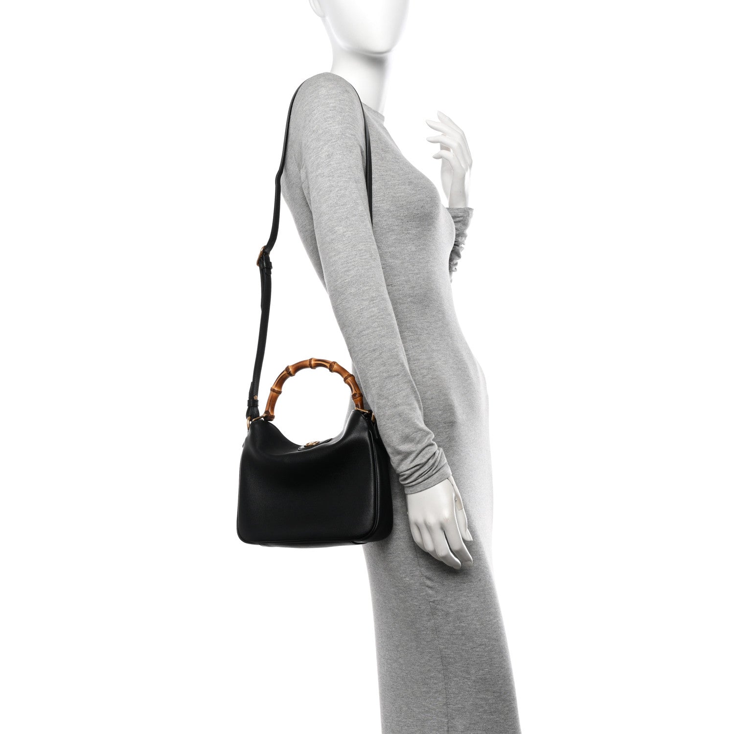 Gucci Softy Wonka Textured Dollar Calfskin Small Diana Shoulder Bag  Black Dusty Grey 2 of 11