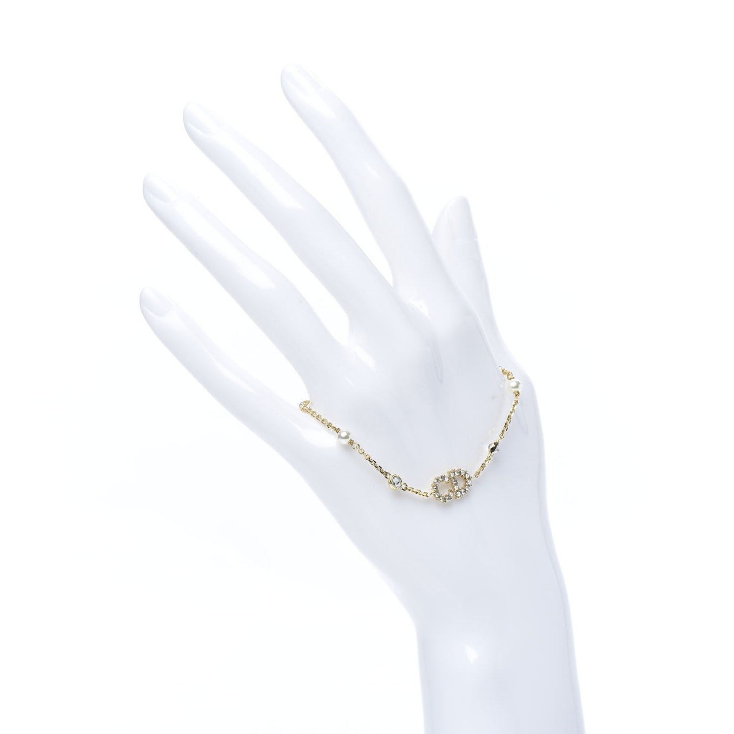 Metal Crystal Pearl CD Bracelet Gold