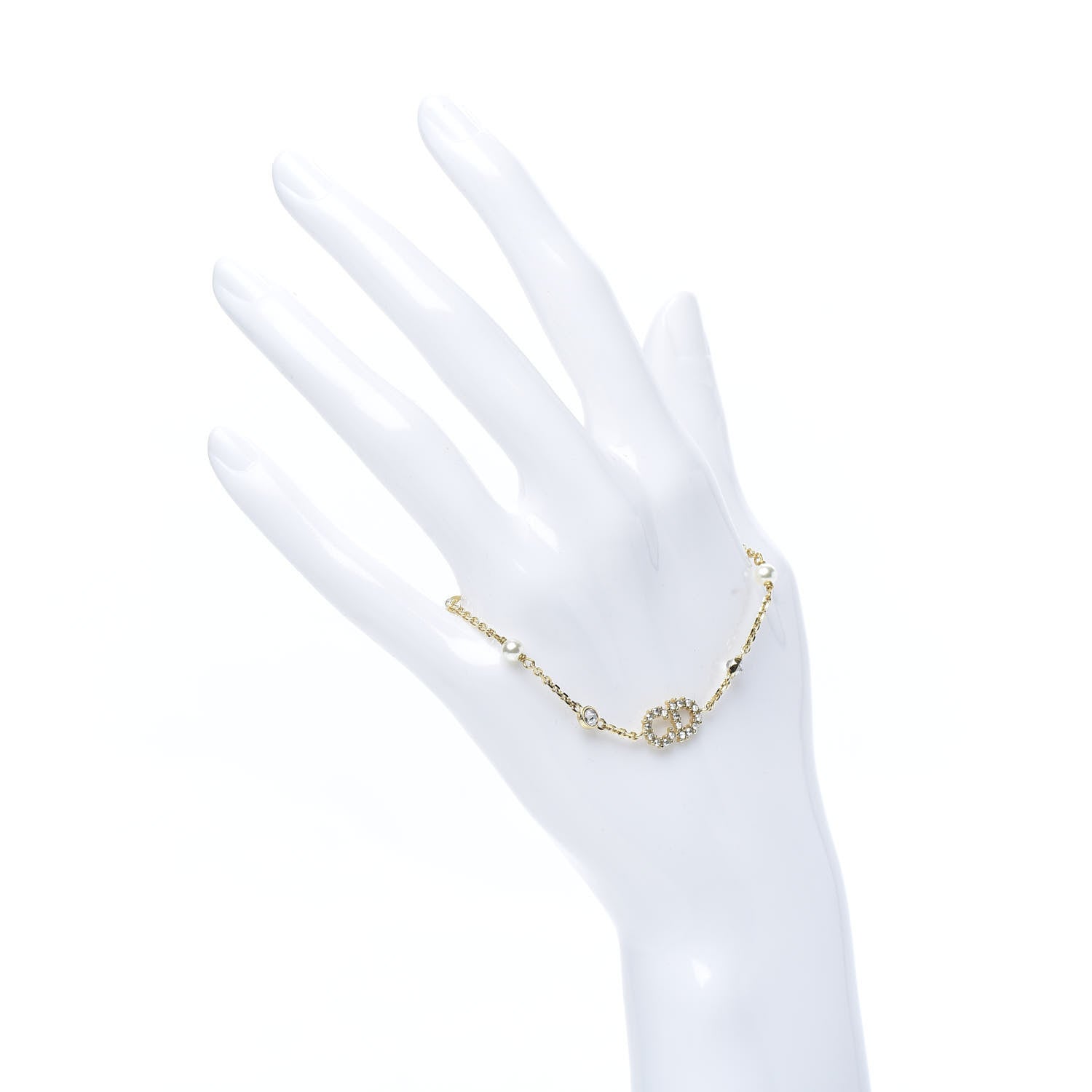 Christian Dior Metal Crystal Pearl CD Bracelet Gold 2 of 4