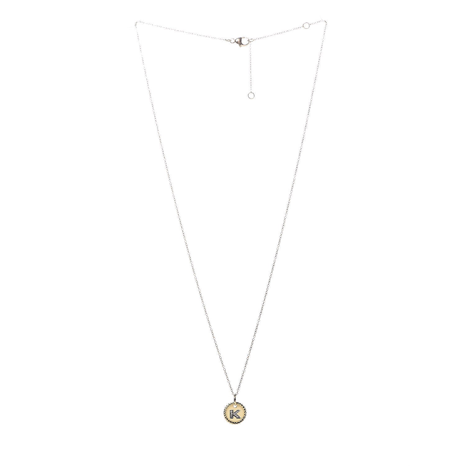 David Yurman 18K Yellow Gold Diamond Initial K Charm Pendant Necklace 3 of 7
