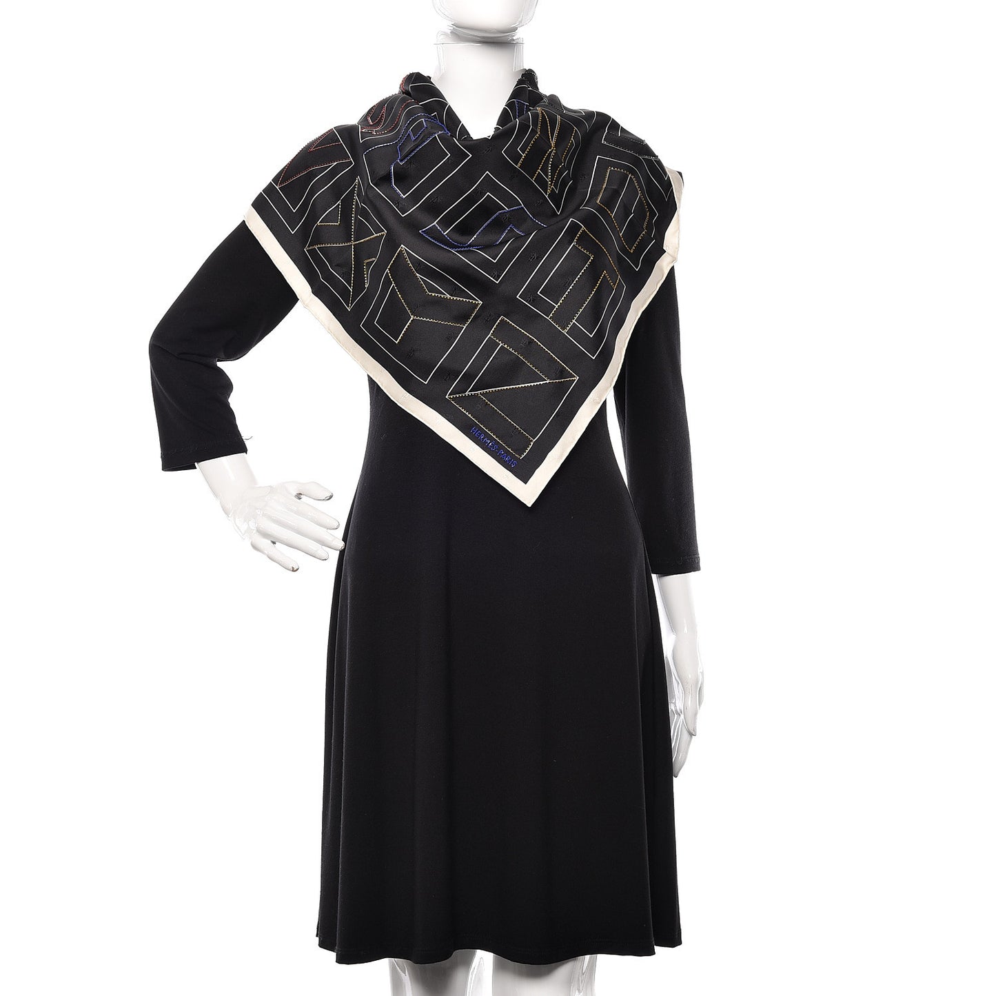 Silk Embroidered Alphabet Finesse Exceptional Scarf 70 Black White