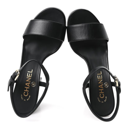 Chanel Lambskin Logo Platform Sandals 37 Black 2 of 10