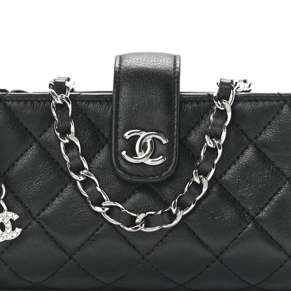 Chanel Lambskin Quilted Crystal Valentine Charms Mini Phone Holder Crossbody Bag Black 9 of 13
