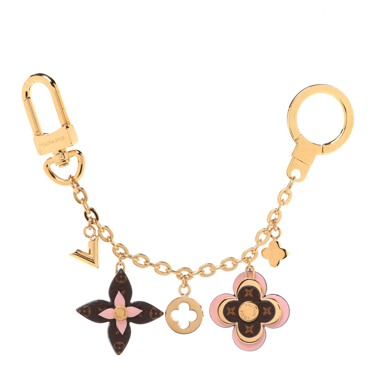 Brass Monogram Blooming Flowers Bag Charm Key Holder Rose Ballerine