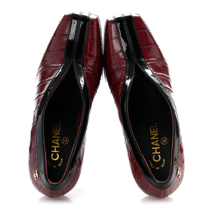 Chanel Crocodile Embossed Patent Calfskin Pumps 37.5 Burgundy Black 2 of 11