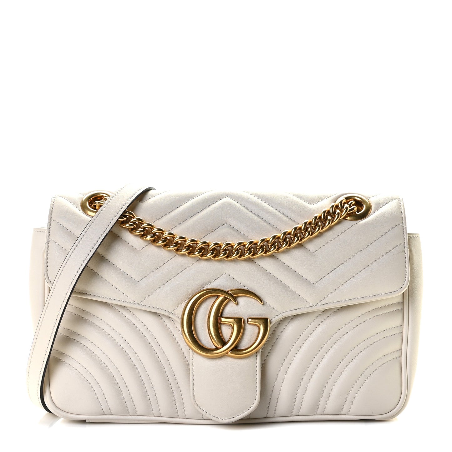 Calfskin Matelasse Small GG Marmont Shoulder Bag White
