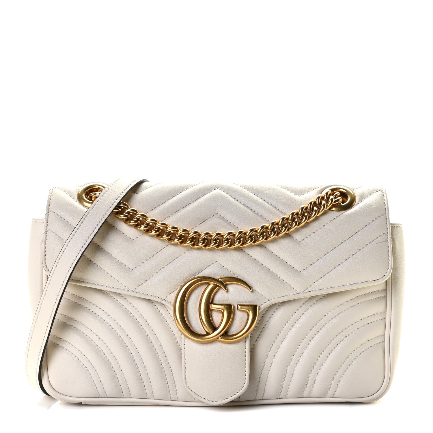 Gucci Calfskin Matelasse Small GG Marmont Shoulder Bag White 1 of 9