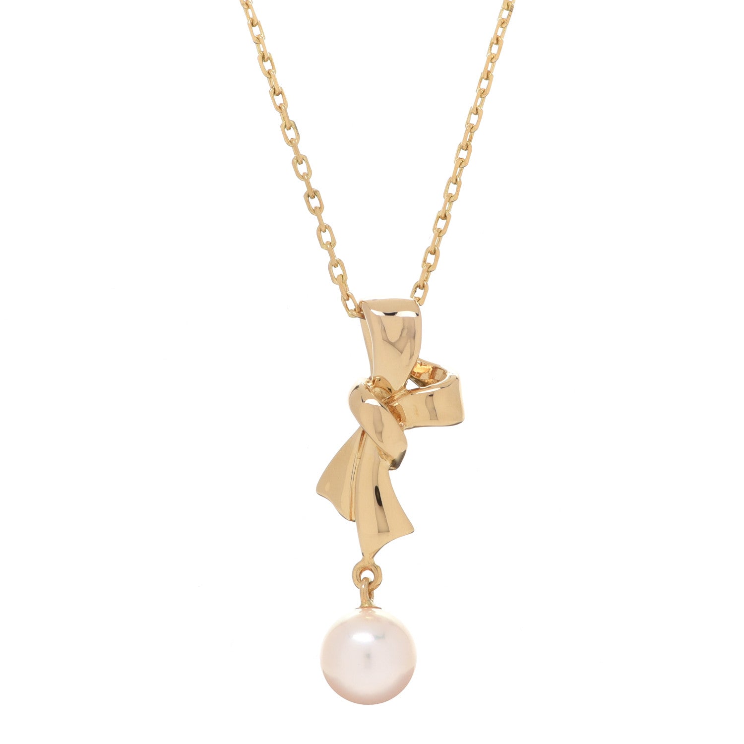 Mikimoto 18K Yellow Gold Pearl 6mm Bow Drop Pendant Necklace 4 of 7