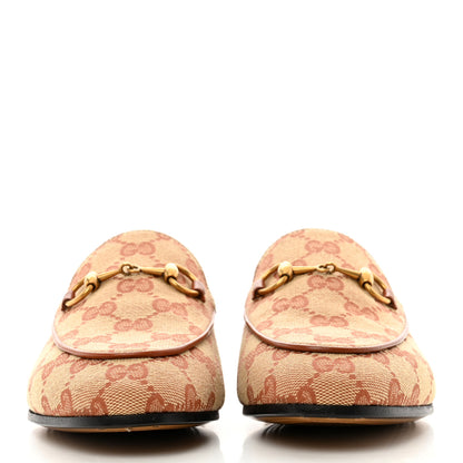 Gucci Canvas GG Monogram Horsebit Womens Jordaan Loafers 37.5 Beige Ruggine 2 of 8