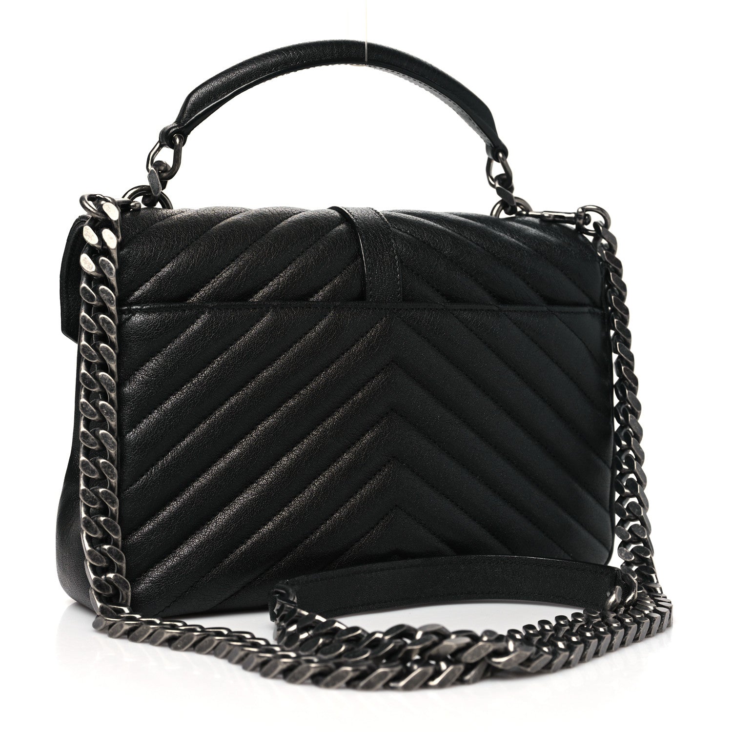 Saint Laurent Sheepskin Matelasse Chevron Monogram Medium College Bag Black 2 of 9