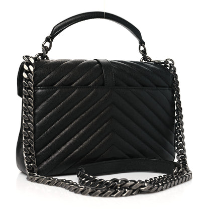 Saint Laurent Sheepskin Matelasse Chevron Monogram Medium College Bag Black 2 of 9