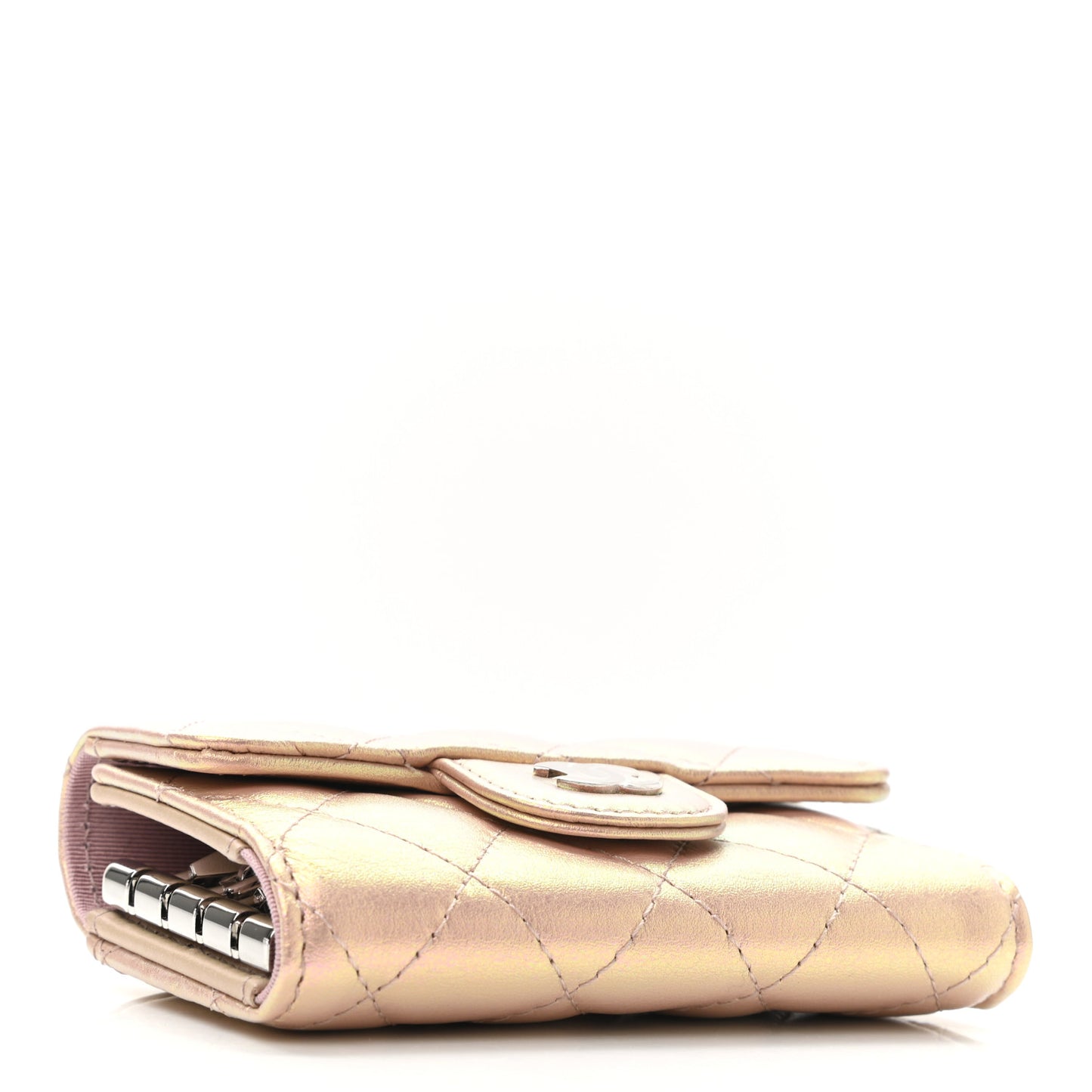 Iridescent Calfskin Quilted Classic 4 Key Holder Wallet Pink