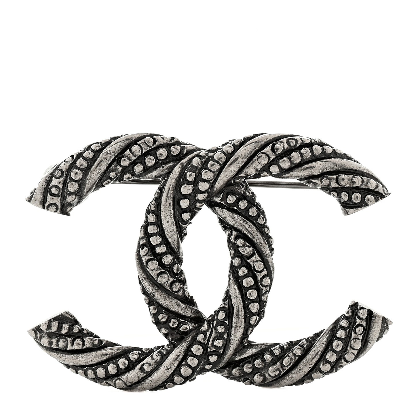 Ruthenium Twisted CC Brooch Silver