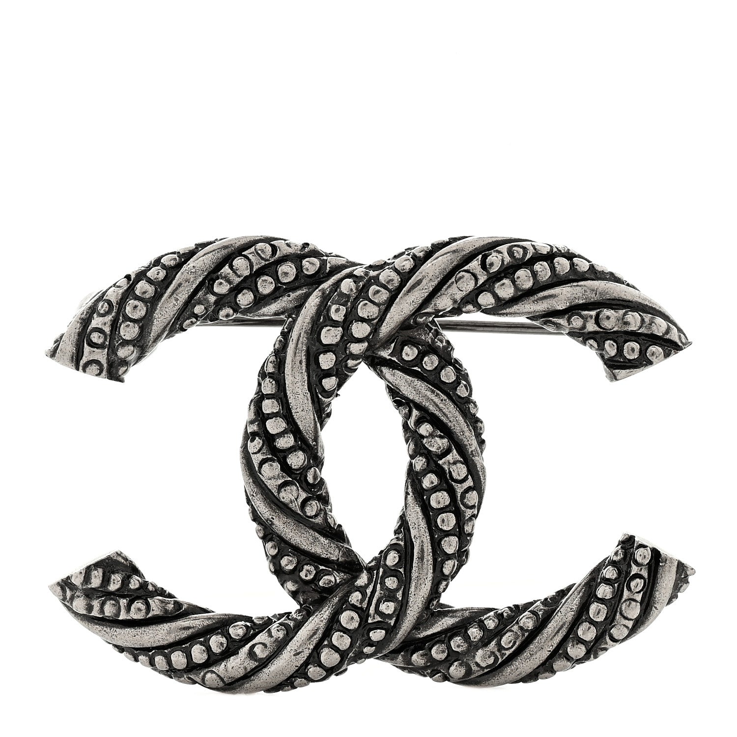 Chanel Ruthenium Twisted CC Brooch Silver 1 of 3