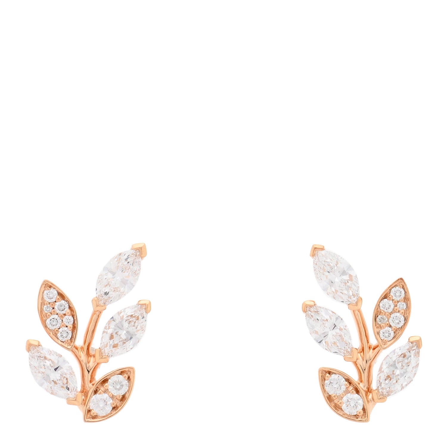 Tiffany 18K Rose Gold Diamond Small Victoria Vine Earrings 1 of 5