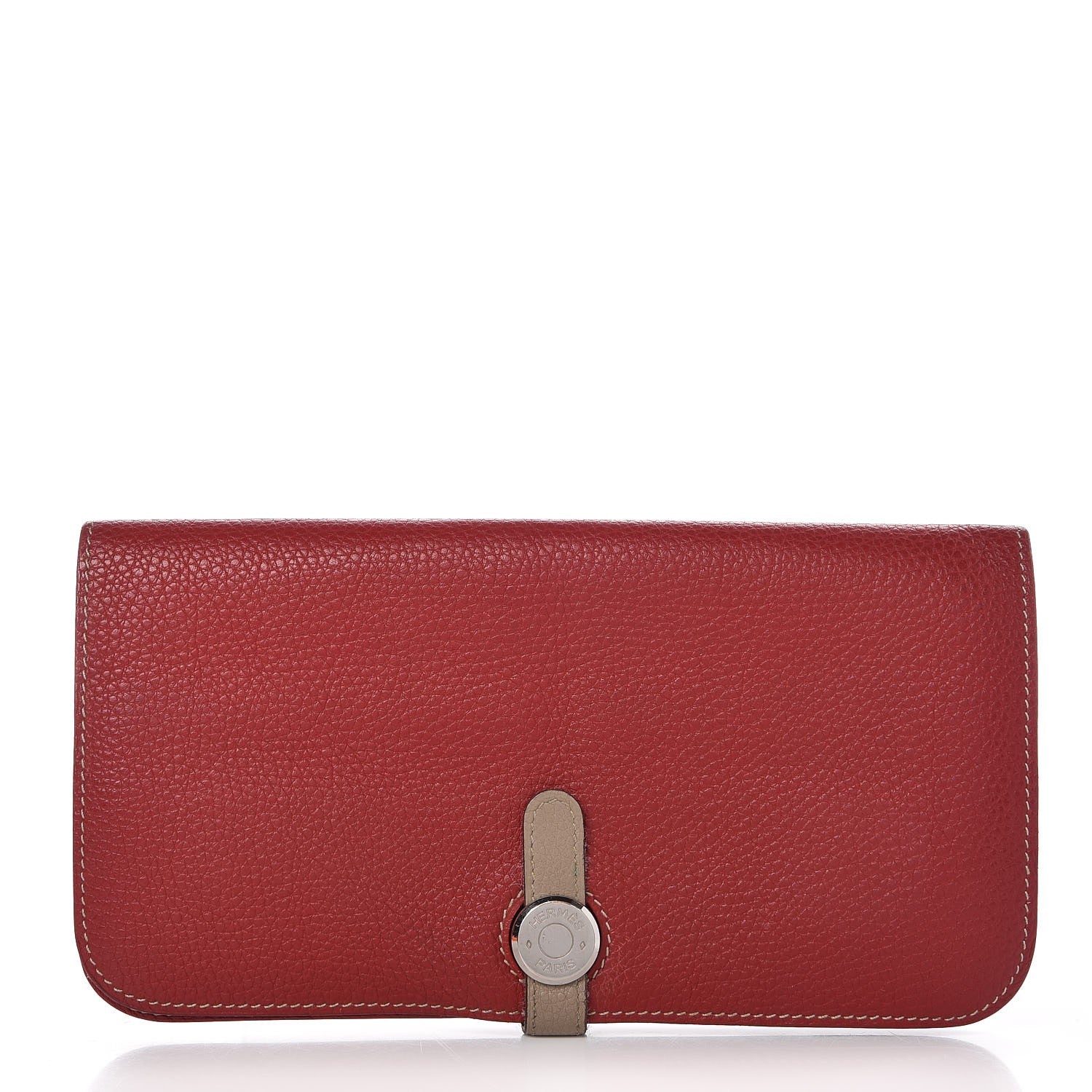 Hermes Taurillon Clemence Dogon Recto Verso Wallet Rouge Garance Etoupe 1 of 10