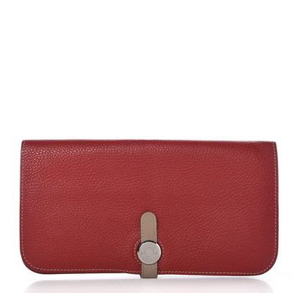 Hermes Taurillon Clemence Dogon Recto Verso Wallet Rouge Garance Etoupe 1 of 10