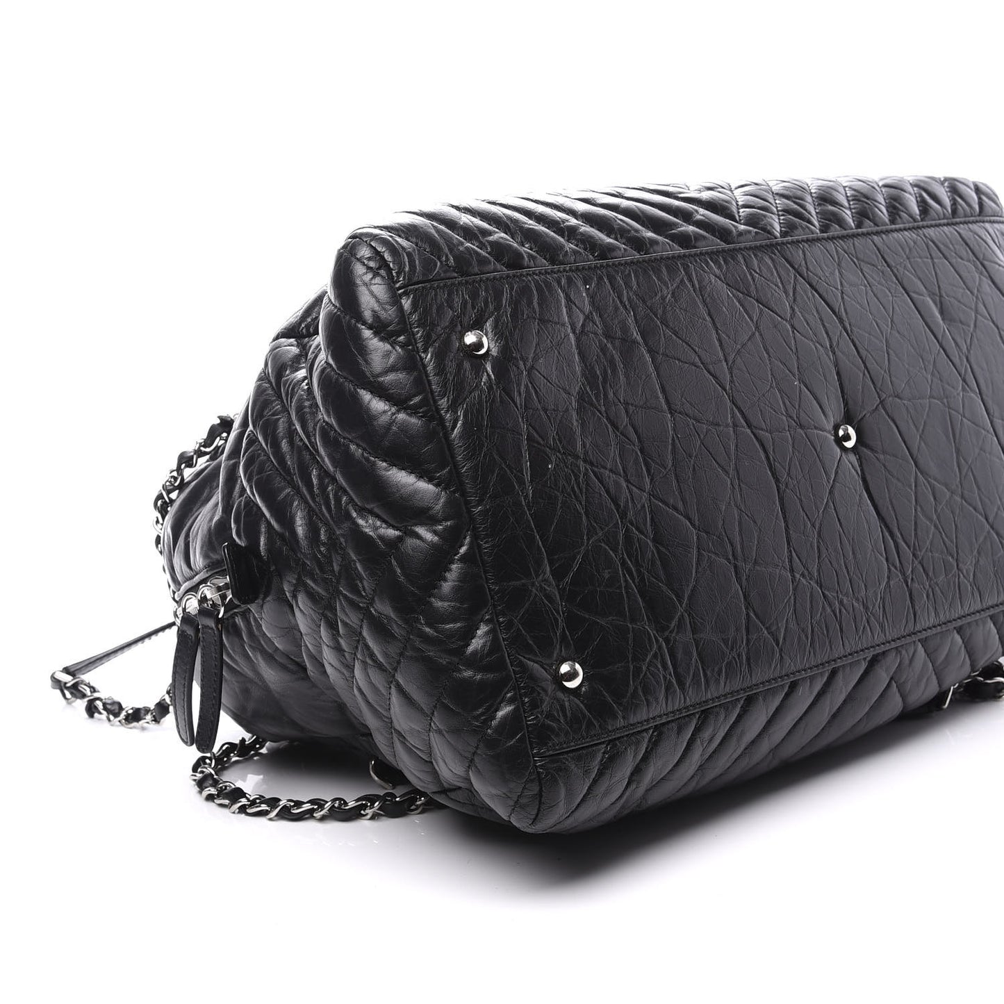 Aged Calfskin Chevron Large Soft Bowling Bag Black