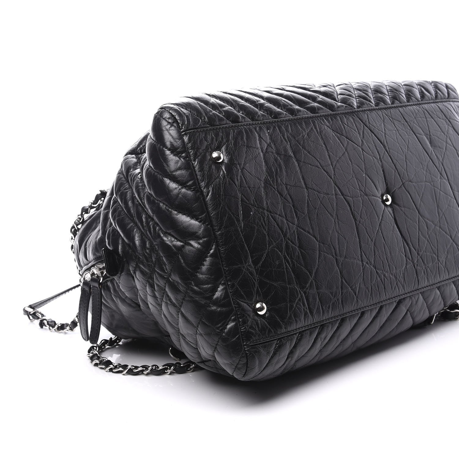 Chanel Aged Calfskin Chevron Large Soft Bowling Bag Black 5 of 11