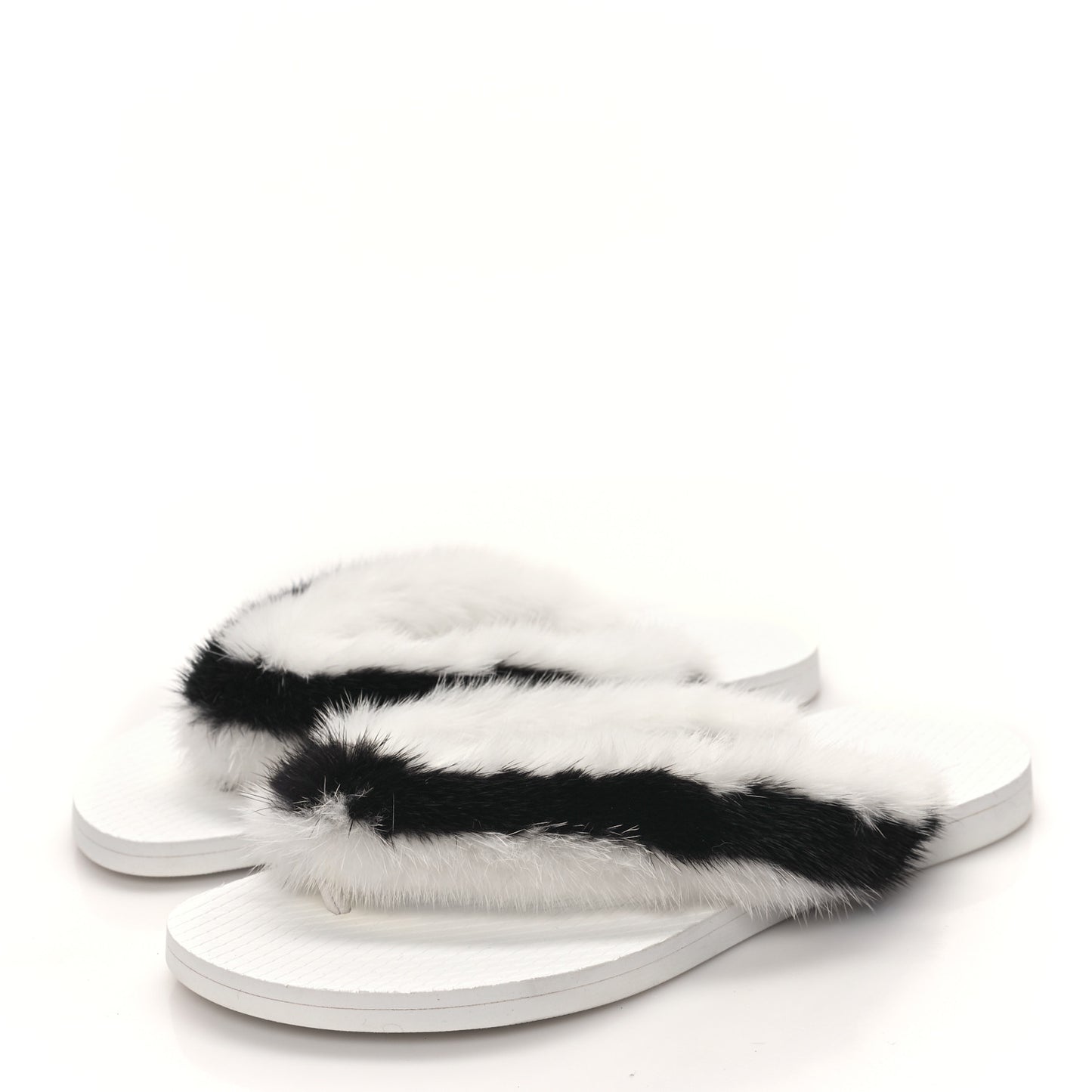 Mink Fur Thong Sandals 35 White Black