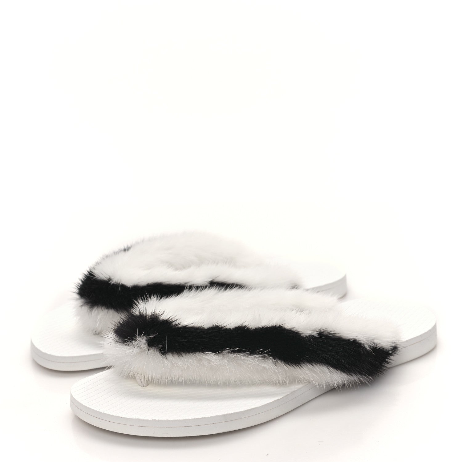 Valentino Garavani Mink Fur Thong Sandals 35 White Black 3 of 8