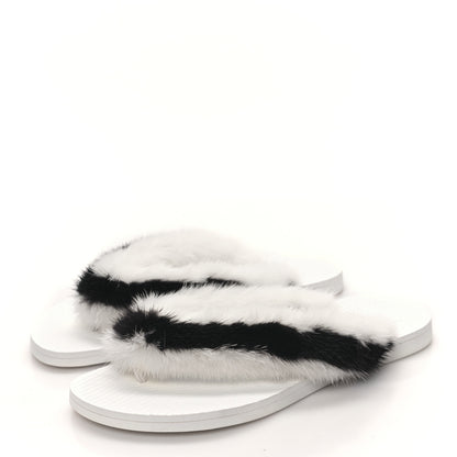 Valentino Garavani Mink Fur Thong Sandals 35 White Black 3 of 8
