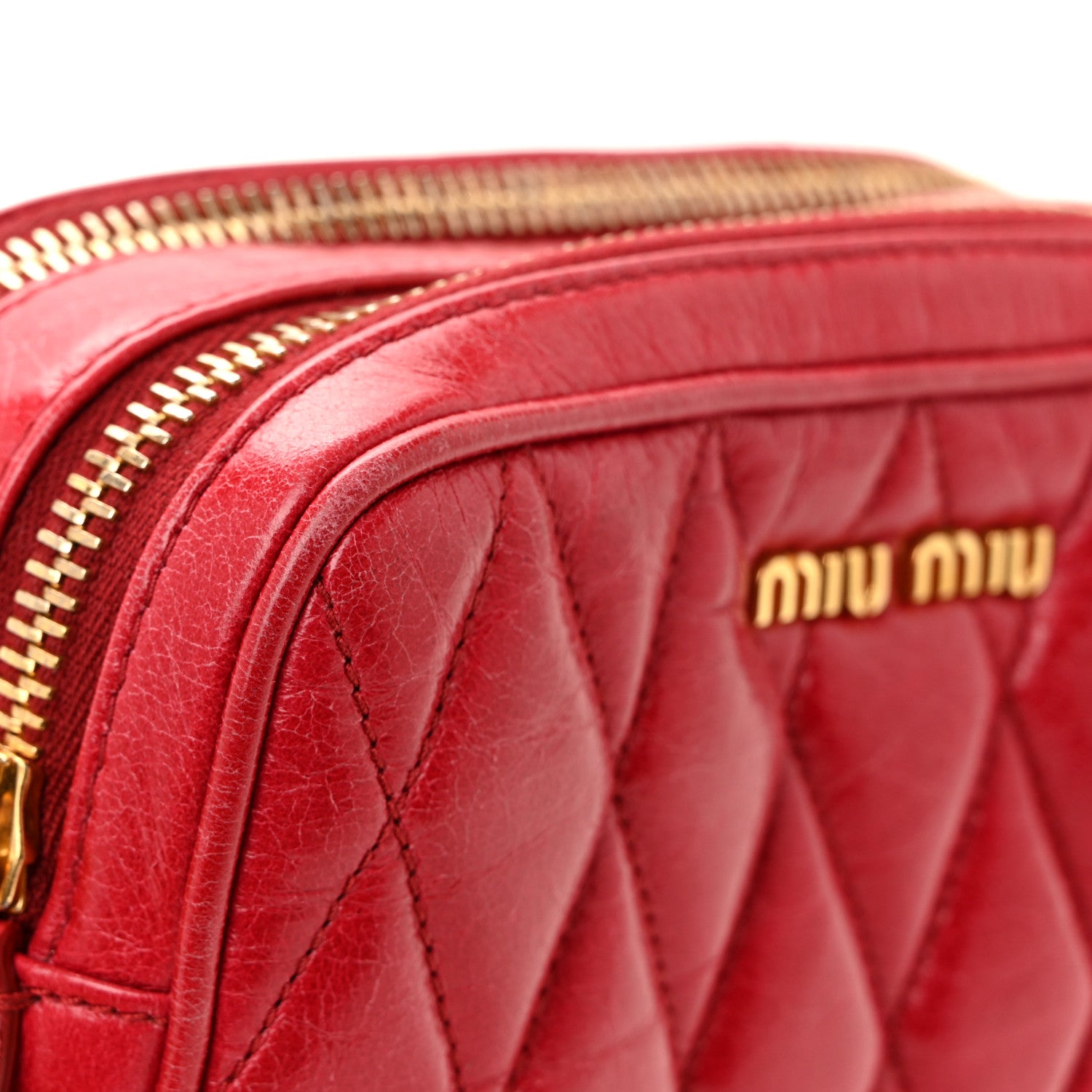 Miu Miu Vitello Shine Quilted Camera Bag Cherry 13 of 16