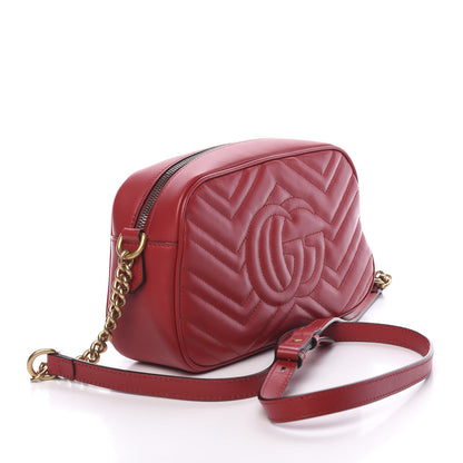 Gucci Calfskin Matelasse Small GG Marmont Chain Shoulder Bag Hibiscus Red 2 of 9