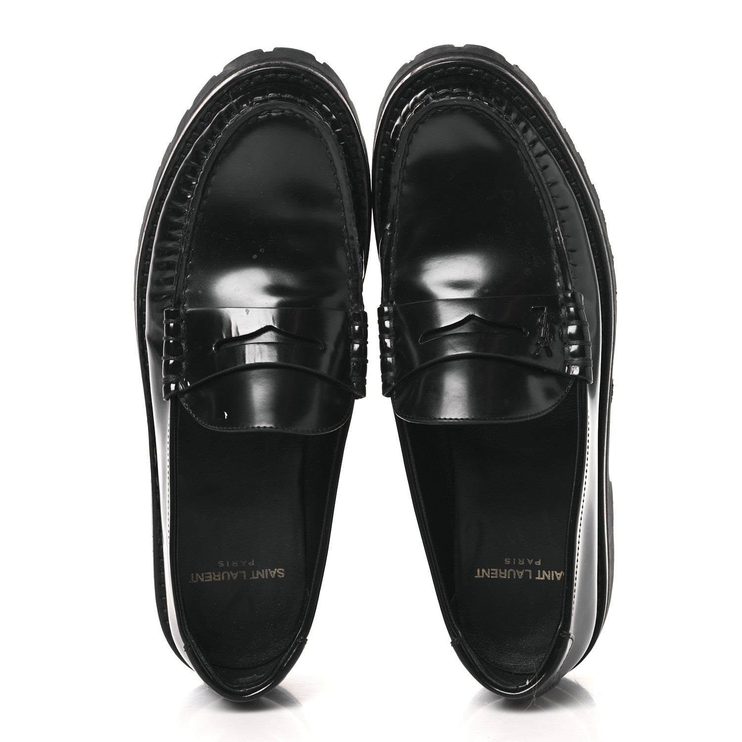 Saint Laurent Glazed Calfskin Chunky Le Loafer Penny Slippers 37 Black 2 of 9