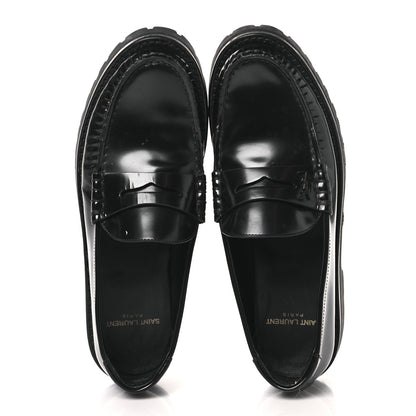 Saint Laurent Glazed Calfskin Chunky Le Loafer Penny Slippers 37 Black 2 of 9