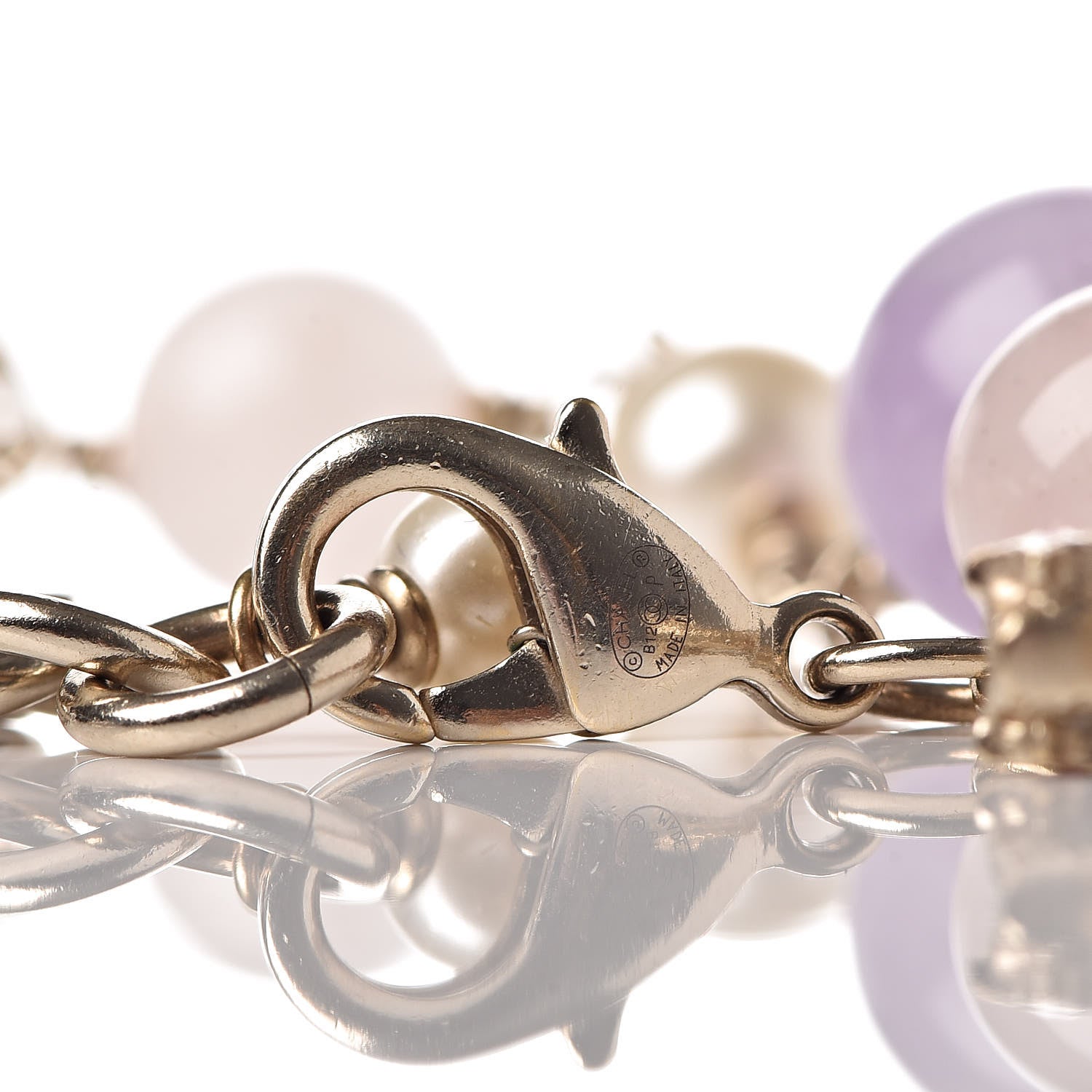 Chanel Pearl Beaded Crystal Star CC Bracelet Purple Gold 5 of 6