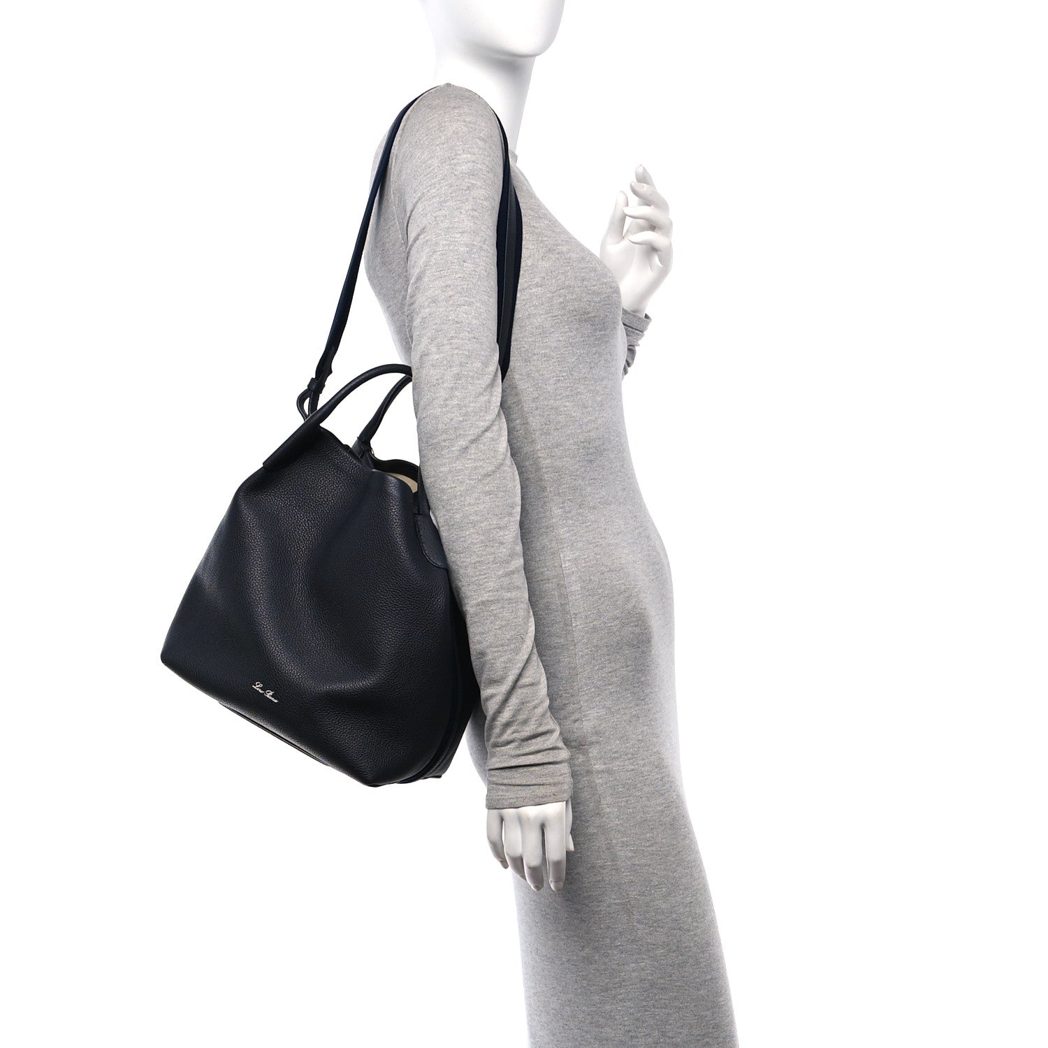 Loro Piana Grained Calfskin Large Bale Bag Navy Blue 2 of 12